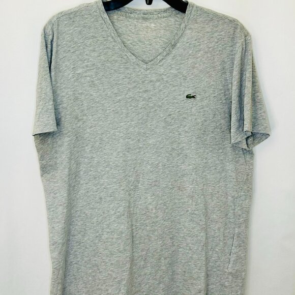 LACOSTE Pima Cotton GREY HEATHER V-Neck T-Shirt French , US Large - Picture 1 of 8